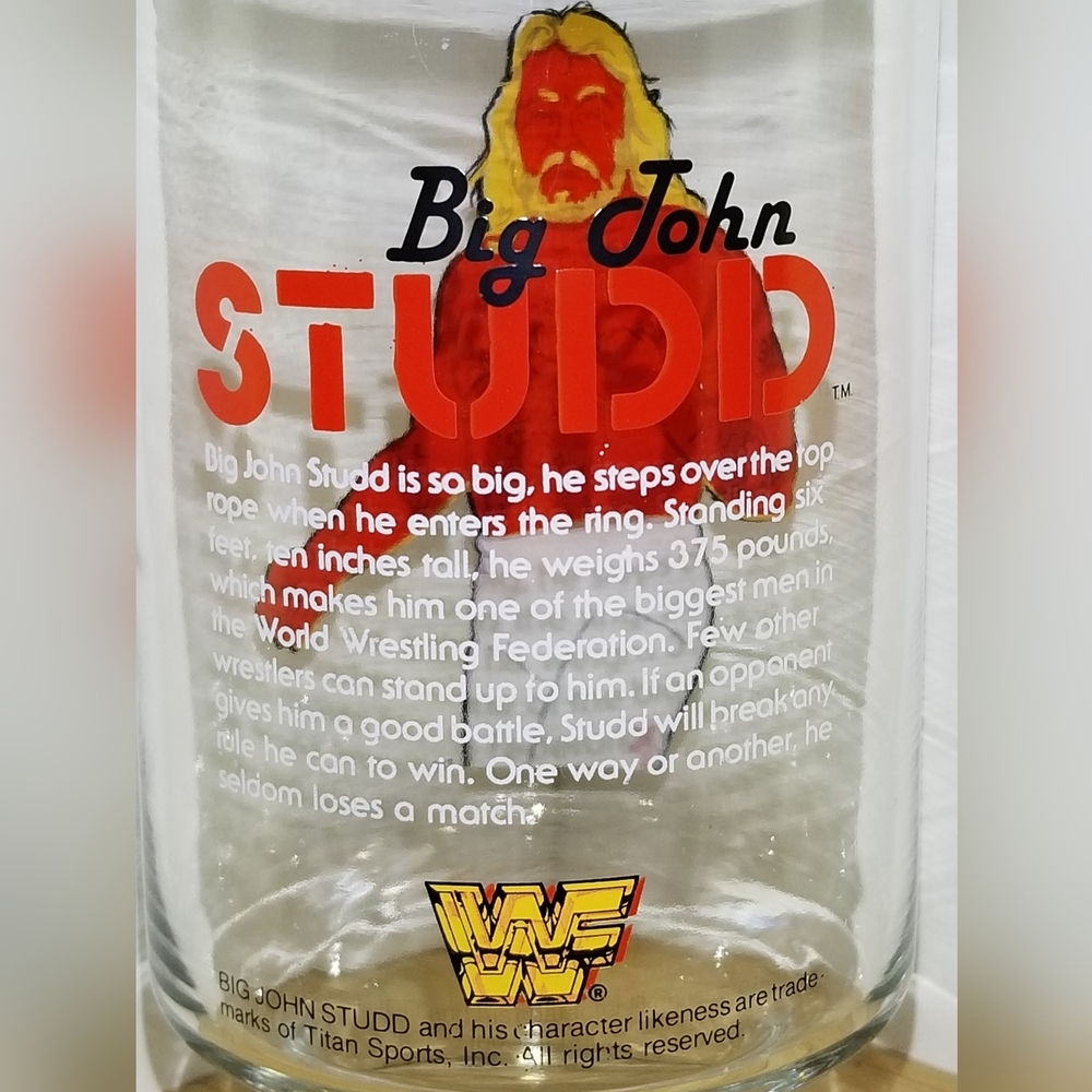 Vintage 1985 WWF  Big John Studd drinking Glass